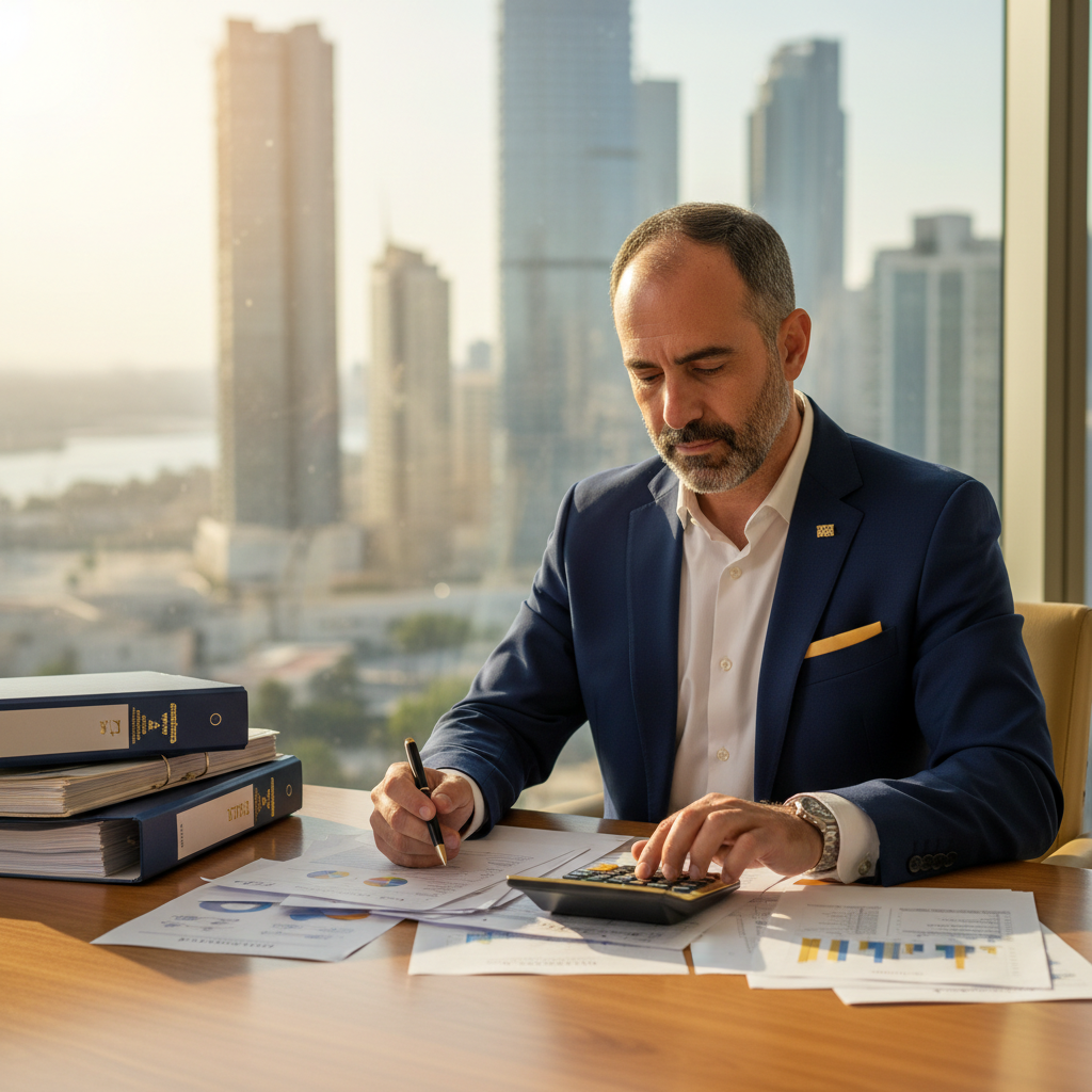 איש מקצוע מנתח מסמכים פיננסיים במשרד ייעוץ משכנתאות